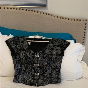Elegant Black & Silver Brocade Formal Blouse